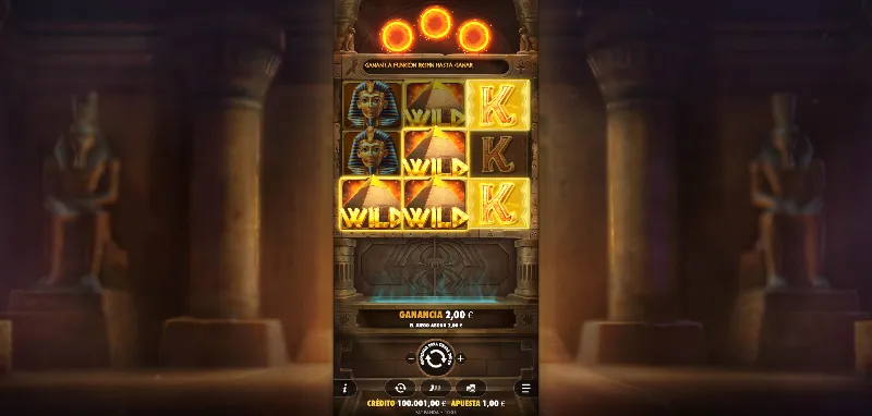 5 líneas de juego y un premio máximo de x1.500 tiene esta slot bar egipcia.