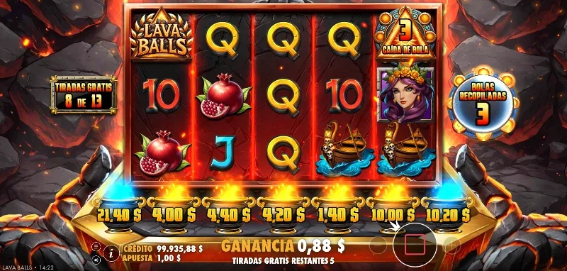 Cada nueva tirada cambia de lugar las ánforas y los valores de sus premios en metálico.