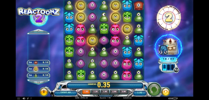 La temática alienígena se mantiene, cambiando solo el aspecto de uno de los monstruos que ya no sonríe y añadiendo un nuevo monstruo en la función de bonus.