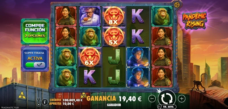 Con un tablero 5x4 y 40 líneas de pago, perseguiremos el premio máximo de x14.000 nuestra apuesta gracias a los diferentes multiplicadores del juego.