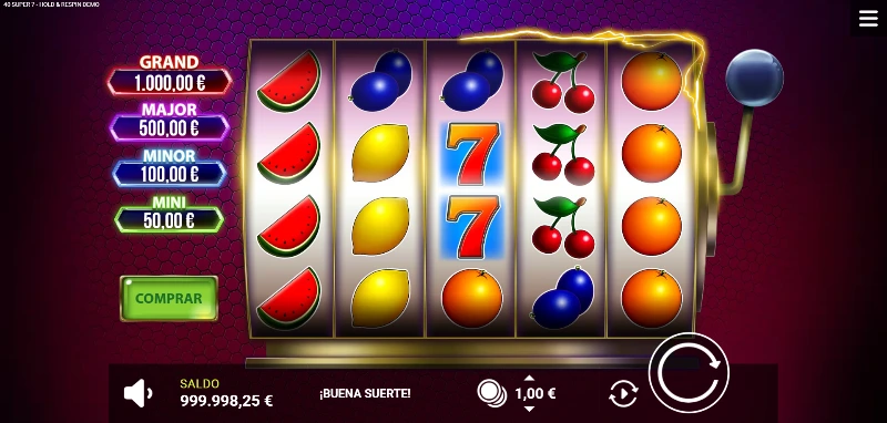 El símbolo siete es el Lucky Seven, un símbolo clásico de las tragaperras junto a las tradicionales frutas.
