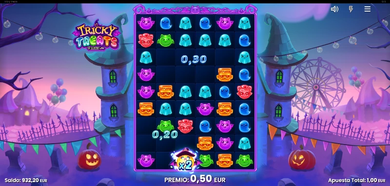 En una cuadrícula gigante de 6x9 tenemos un sistema de Cluster Pays donde necesitaremos juntar símbolos iguales para lograr premios por línea.