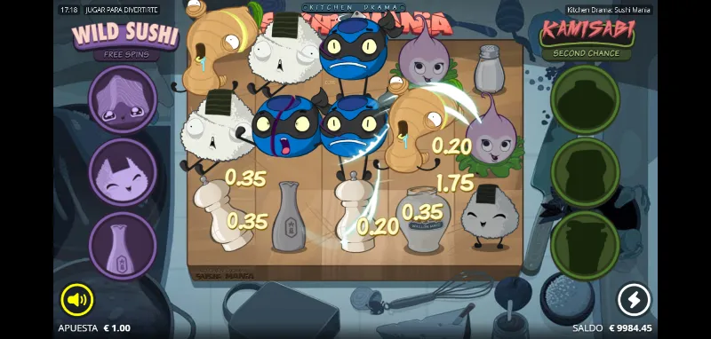 El rango de premios es ligeramente más alto que en las slots de alta volatilidad, siendo el máximo x25 con 5 piezas de salmón en una sola línea.