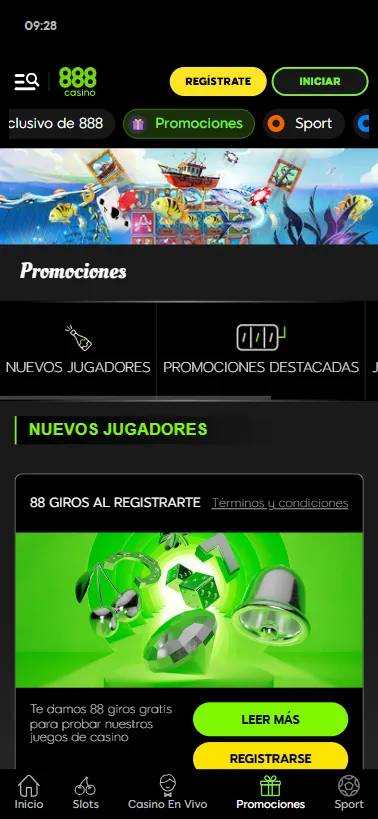 Tenemos dos bonos bienvenida en 888casino diferenciados por un bono de recarga y otro por un pack de free spins.