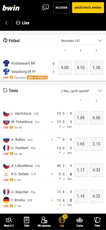 Bwin apuestas en directo