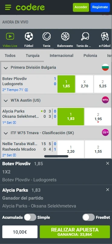 Cupón apuestas en vivo Codere