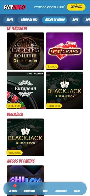 Encontramos poca oferta de juegos blackjack y ruletas en vivo.