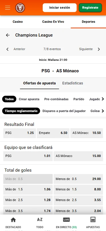 Apuestas partido fútbol LeoVegas