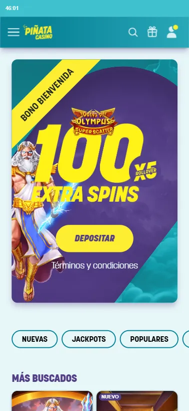 Tenemos un único bono de bienvenida en Piñata Casino con 100 tiradas.