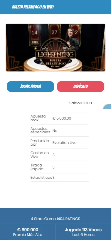 Cada juego tiene una ficha técnica que podemos consultar antes de jugar con dinero real.