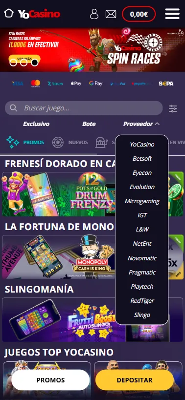 YoCasino cuenta con 13 proveedores de juegos para permitirnos jugar a más de 1.400 juegos de todo tipo.
