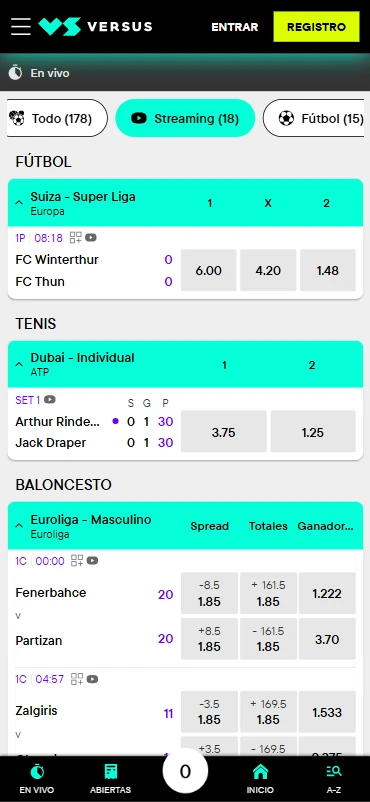 Apuestas Versus en directo