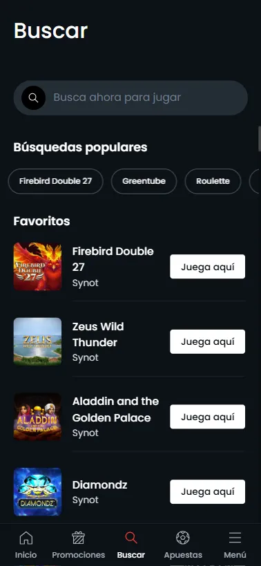El buscador del casino nos permite encontrar juegos concretos rápidamente.