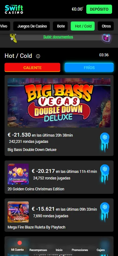 La mecánica de juegos hot y juegos cold nos indica cuáles son los más jugados en las últimas horas.