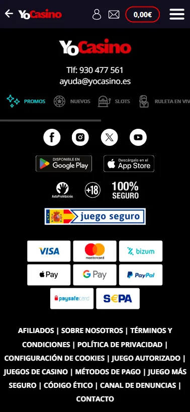 YoCasino ofrece distintos métodos de pago según el país.