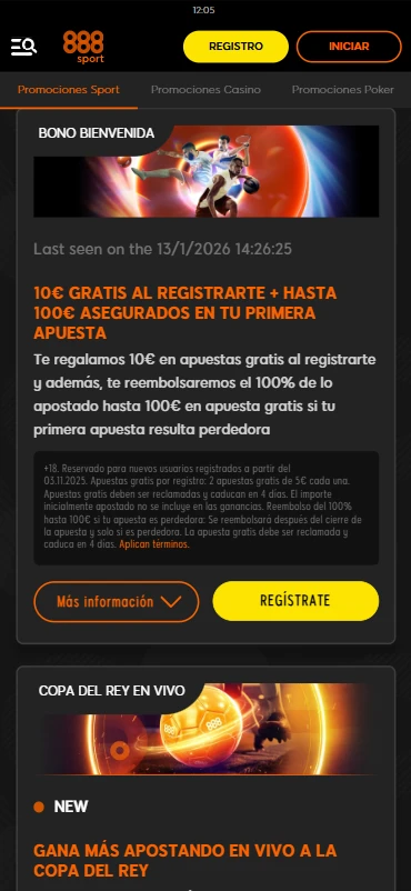Ofertaa bienvenida 888 Sport apuesta segura 100€