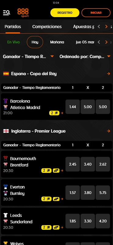 Apuestas fútbol 888 Sport