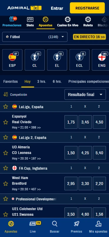 admiralbet casa de apuestas partidos fútbol