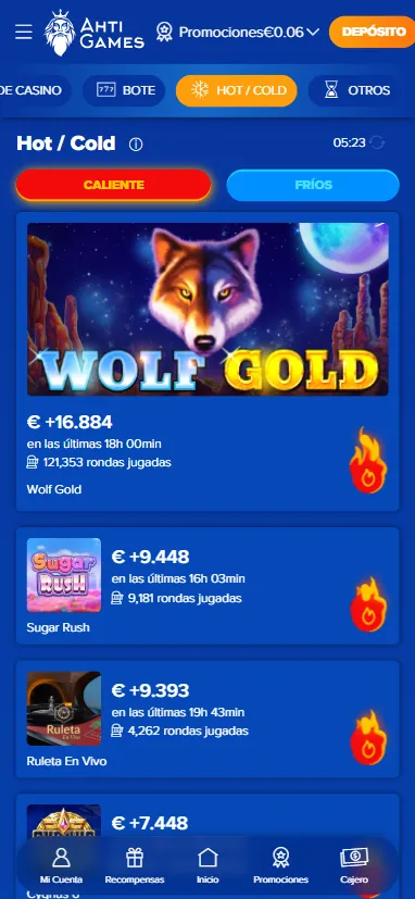 La mecánica Hot/Cold indica en las últimas horas qué juegos han tenido una mayor afluencia de jugadores.