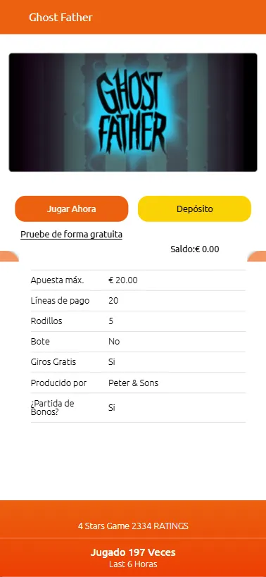 Cada slot ofrece una ficha técnica con los valores y funciones más importantes.