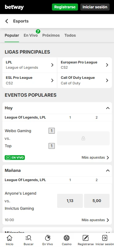 Apuestas eSports Betway