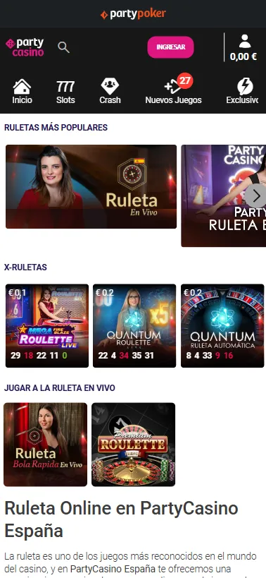 Juega en ruletas automáticas o con crupier en PartyCasino.