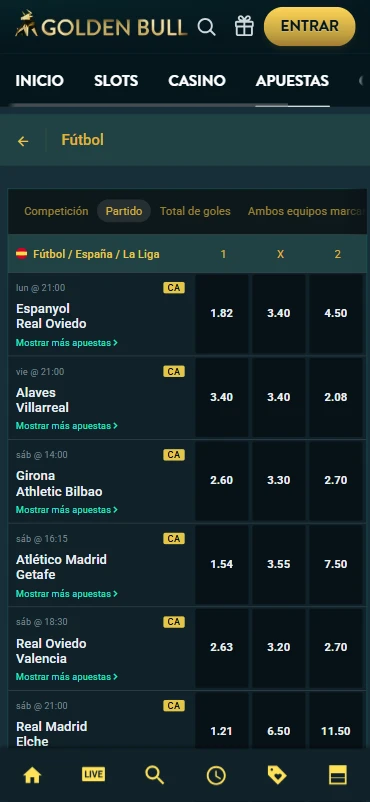 golden bull apuestas deportivas futbol la liga primera division