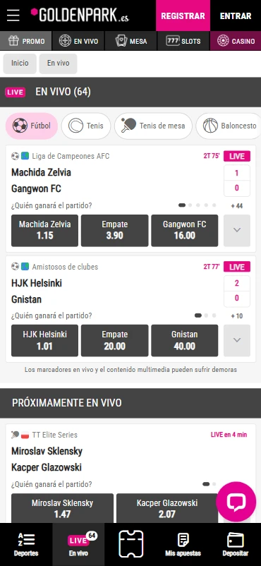 Apuestas live GoldenPark