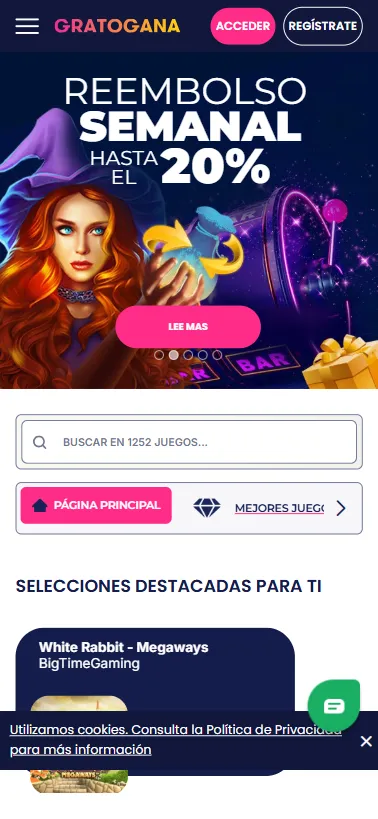 El casino divide entre 11 categorías sus juegos: crash, rasca y gana, ruletas, tragamonedas, etc.