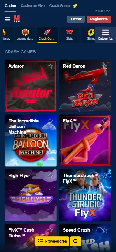 Los crash games de Marathon incluyen Red Baron, Aviator, FlyX y más.