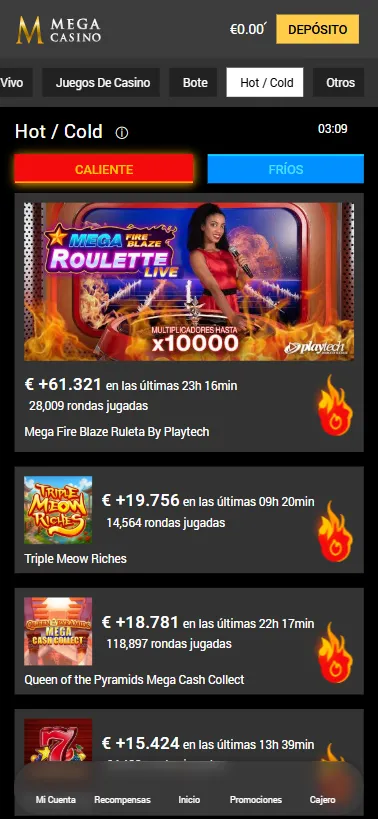 Mega Fire Blaze Roulette es una ruleta especial de Playtech que tiene versión en vivo y automática.