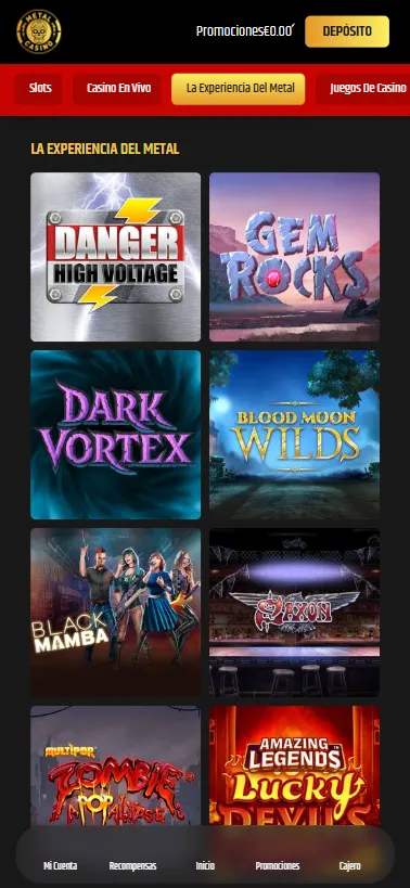 Metal Casino ofrece una categoría única llama Experiencia Metal.