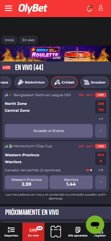 Apuestas en directo Olybet