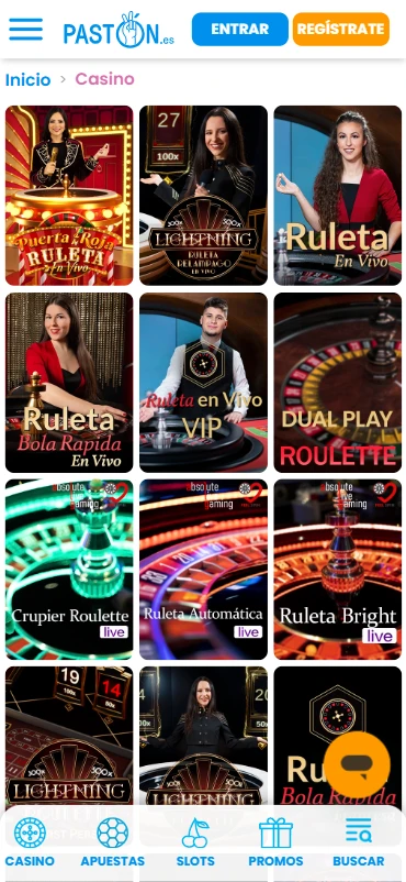 Ruleta y ruleta en Vivo Pastón Casino