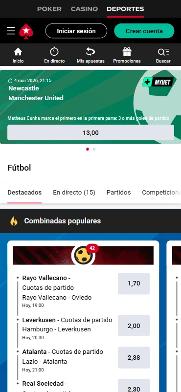 Apuestas deportivas PokerStars Sports