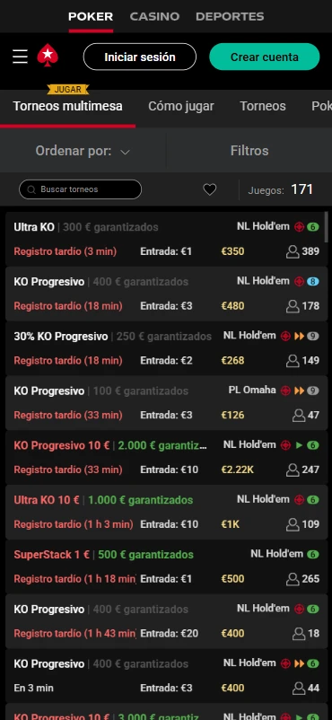 Torneos Multimesa PokerStars