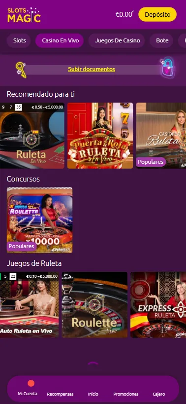 Juega en ruletas automáticas y en vivo en SlotsMagic casino.