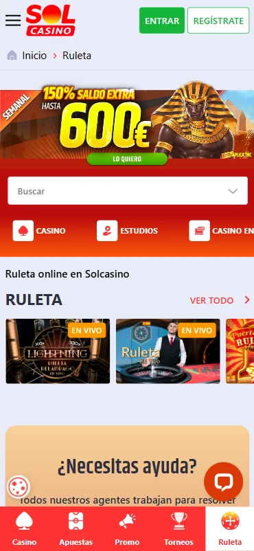 Ruleta y ruleta en vivo sol casino