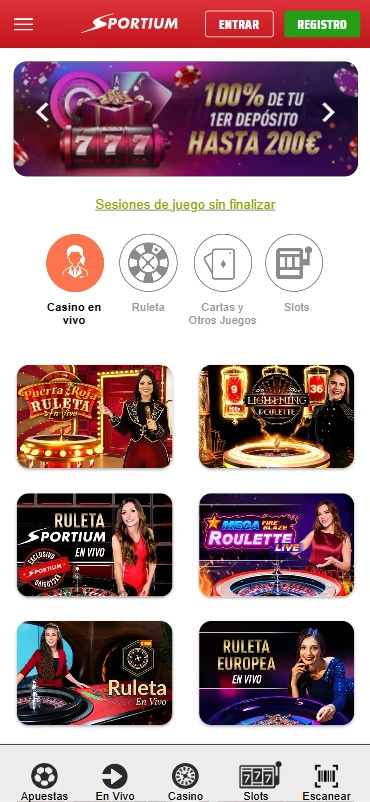 Ruleta en vivo Sportium