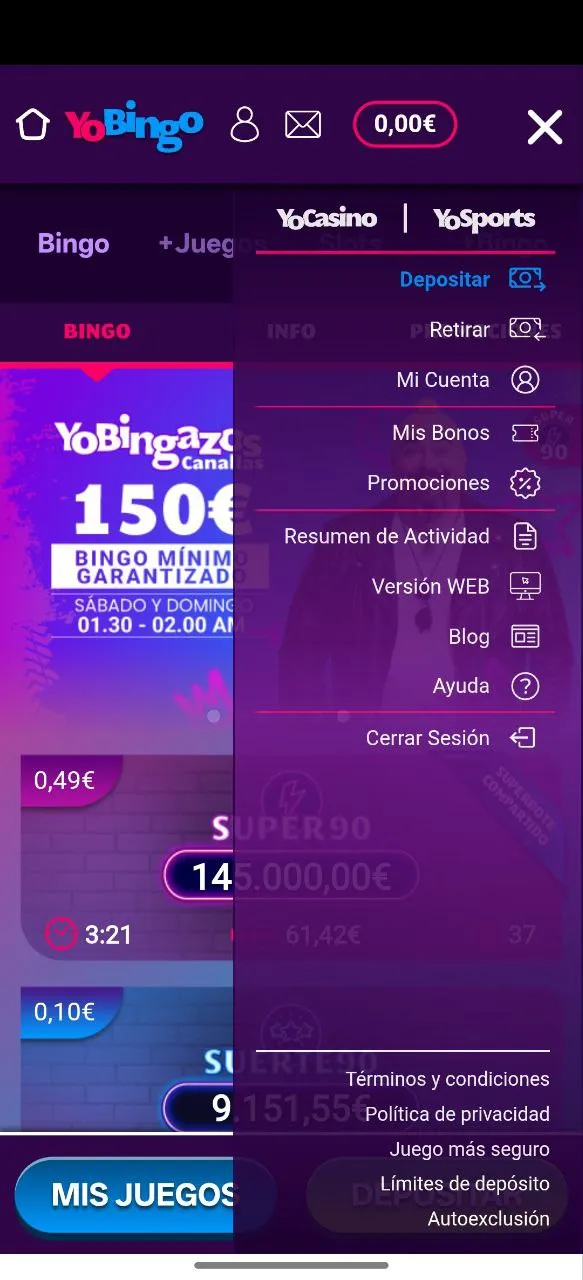 Podemos disfrutar de los juegos YoBingo siempre que estemos registrados y tengamos saldo en nuestra cuenta.