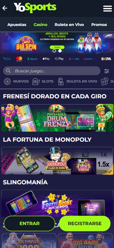 YoSports slots, ruleta y slingo