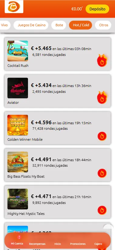 El sistema Hoit and Cold permite identificar rápidamente qué juegos están siendo más jugados o entregan mayores big wins.