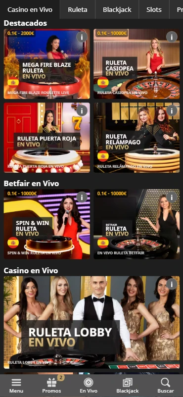 Ruleta en vivo Betfair Casino