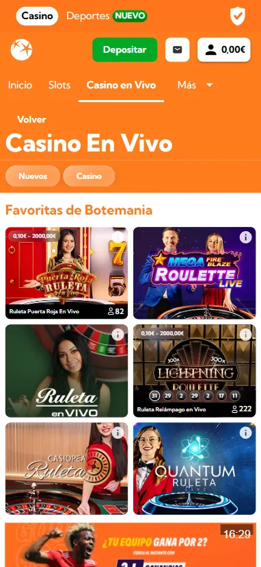 Entre diferentes productos de casino, encontramos también apuestas deportivas.