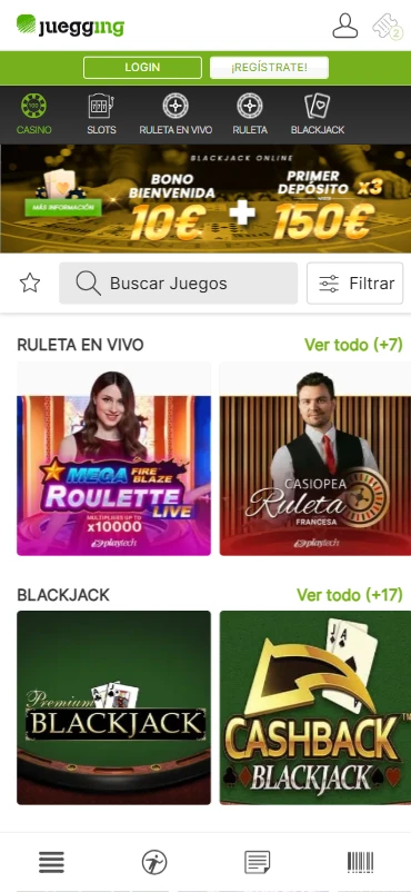 ruleta en vivo y blackjack juegging casino