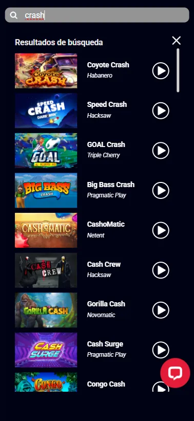 El buscador se encuentra cerca del acceso rápido de depósito, permitiendo buscar por juegos concretos.