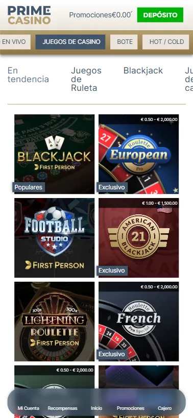 Disfruta de juegos de carta como blackjack en los juegos de casino.