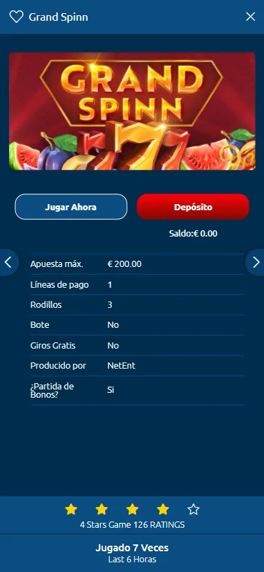 Cada juego del casino ofrece una ficha técnica y demo gratis.