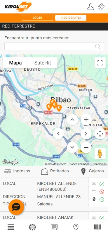 Buscador locales Kirolbet