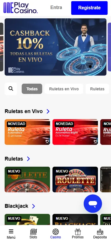 One Play Casino ofrece un catálogo de ruletas y mesas de blackjack de proveedores menos conocidos.